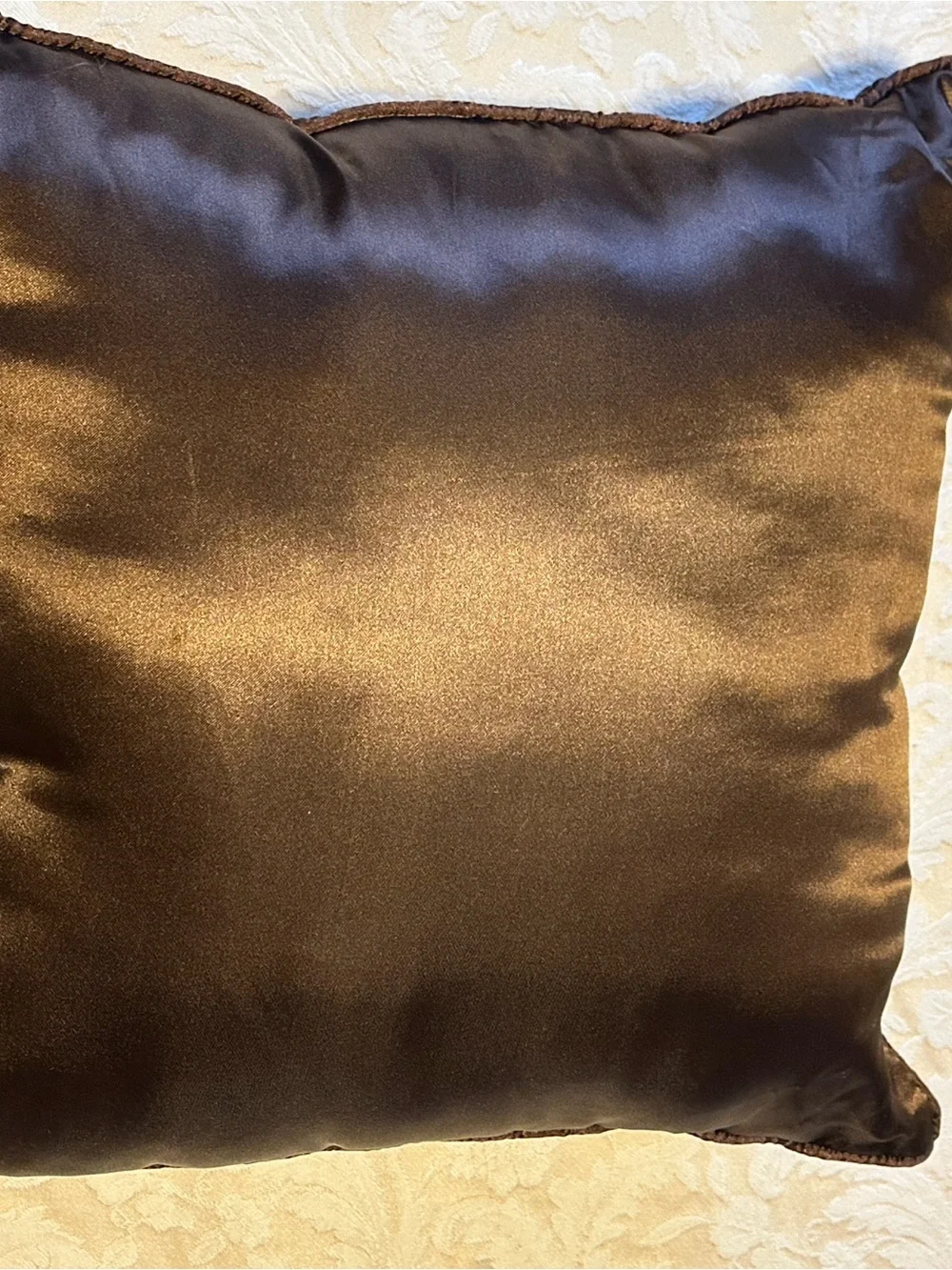 Chocolate Brown Accent Pillow with Gold Scroll Embroidery